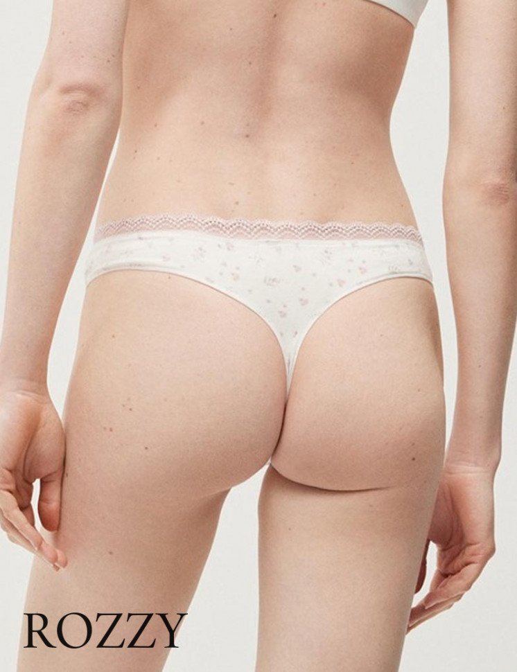 Трусы стринги хлопковые Ysabel Mora 19396 пудровый/молочный (уп.2шт.)