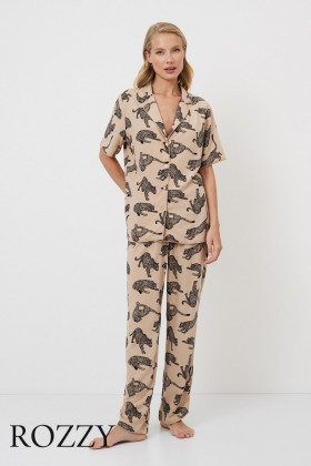 Пижама вискозная Aruelle Soraya капучино/черный