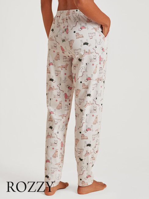 Брюки домашние хлопковые Calida Favourites Dog 29653 ванильный/принт