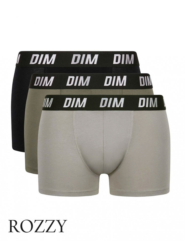 Трусы шорты мужские DIM 0DA8/3 черный/оливковый/серый (уп.3шт.)