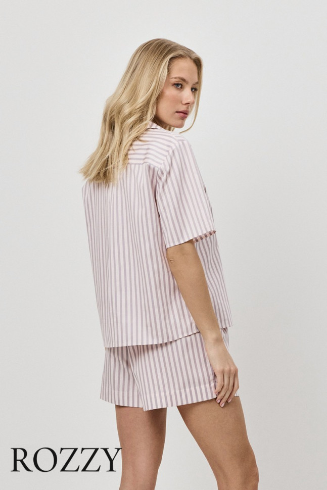 Пижама хлопковая с шортами Aruelle Elow светло-розовый/капучино