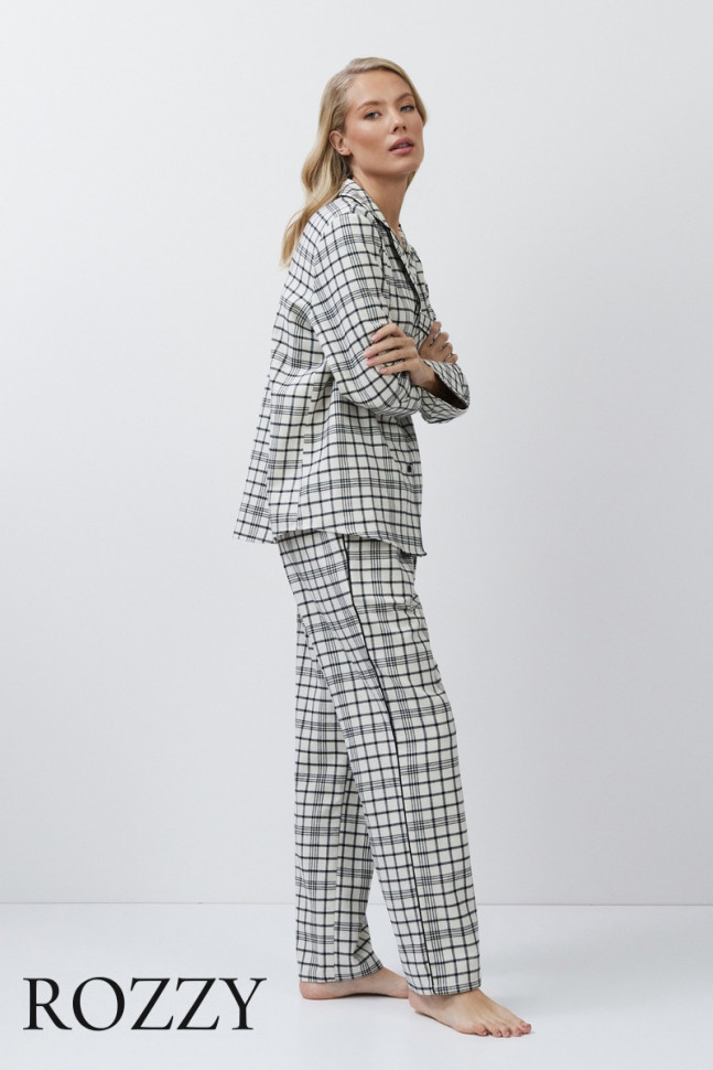 Пижама фланелевая Aruelle Terra светло-бежевый/черный