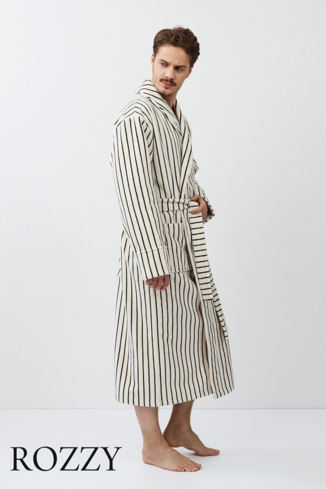 Халат мужской махровый Aruelle Liam кремовый/черный