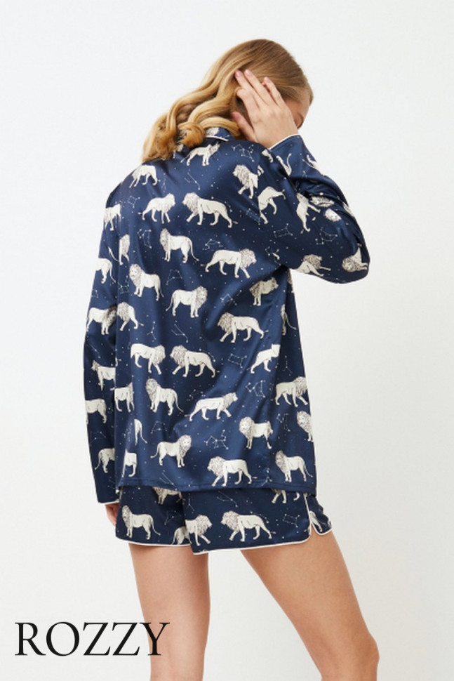 Пижама атласная Aruelle Nala темно-синий/серый