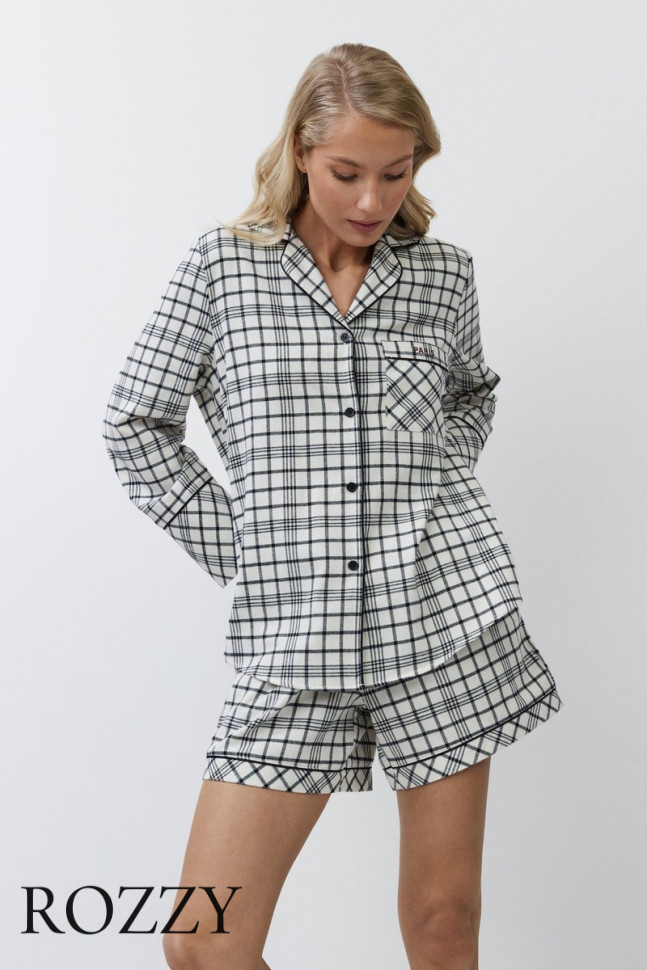 Пижама фланелевая с шортами Aruelle Terra светло-бежевый/черный