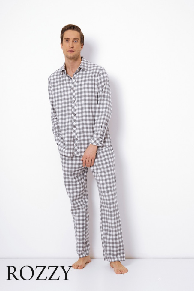 Пижама мужская фланелевая Aruelle Samuel серый/белый