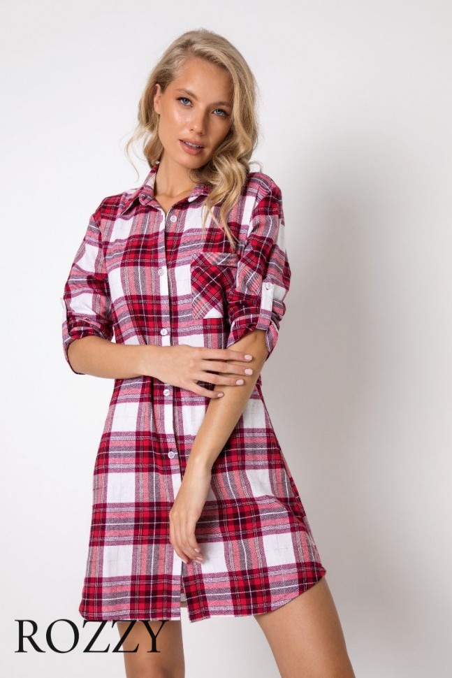 Сорочка фланелевая Aruelle Nelly красный/клетка