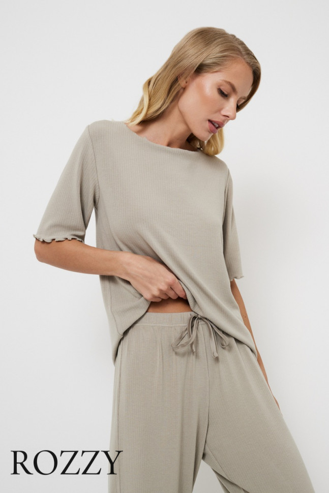 Пижама вискозная Aruelle Callie Set серо-бежевый