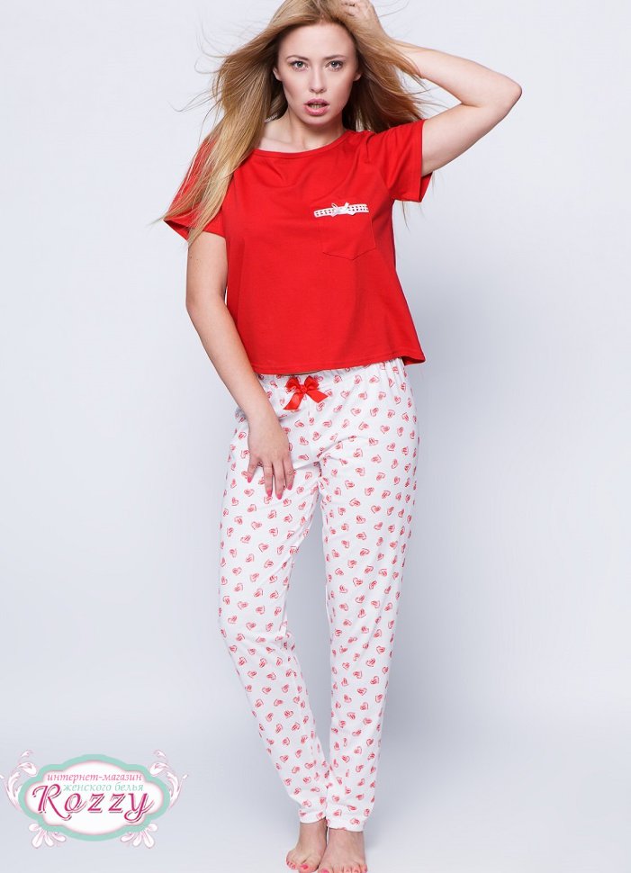 Пижама со штанами хлопковая Sensis Tori красно-белый