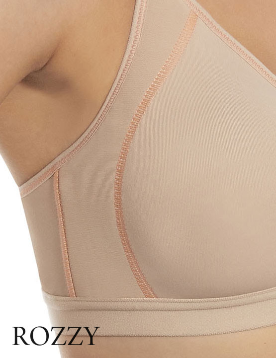 Бюстгальтер спортивный без косточек спереди застежка Selene Nora серо-бежевый