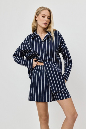 Пижама хлопковая с шортами Aruelle Lumen Set темно-синий/белый