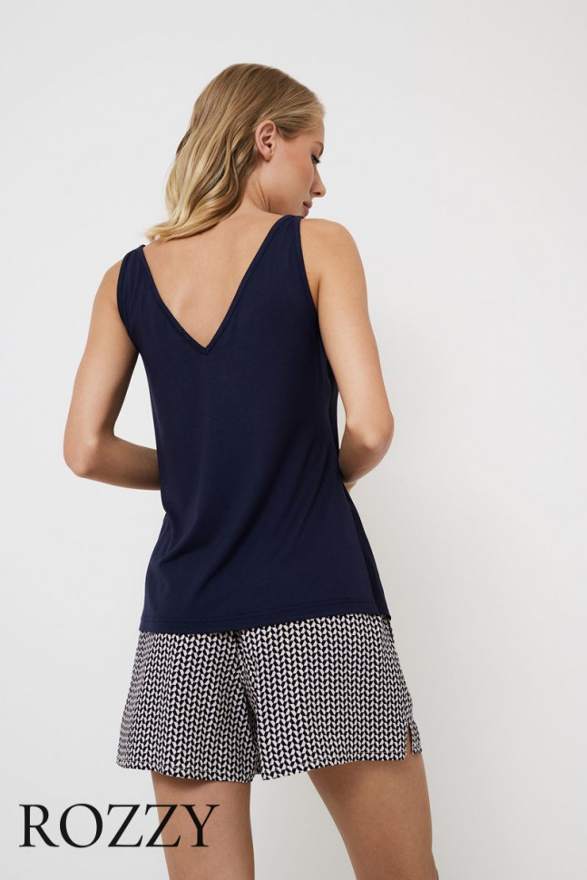 Пижама вискозная с шортами Aruelle Isobell темно-синий/графитовый