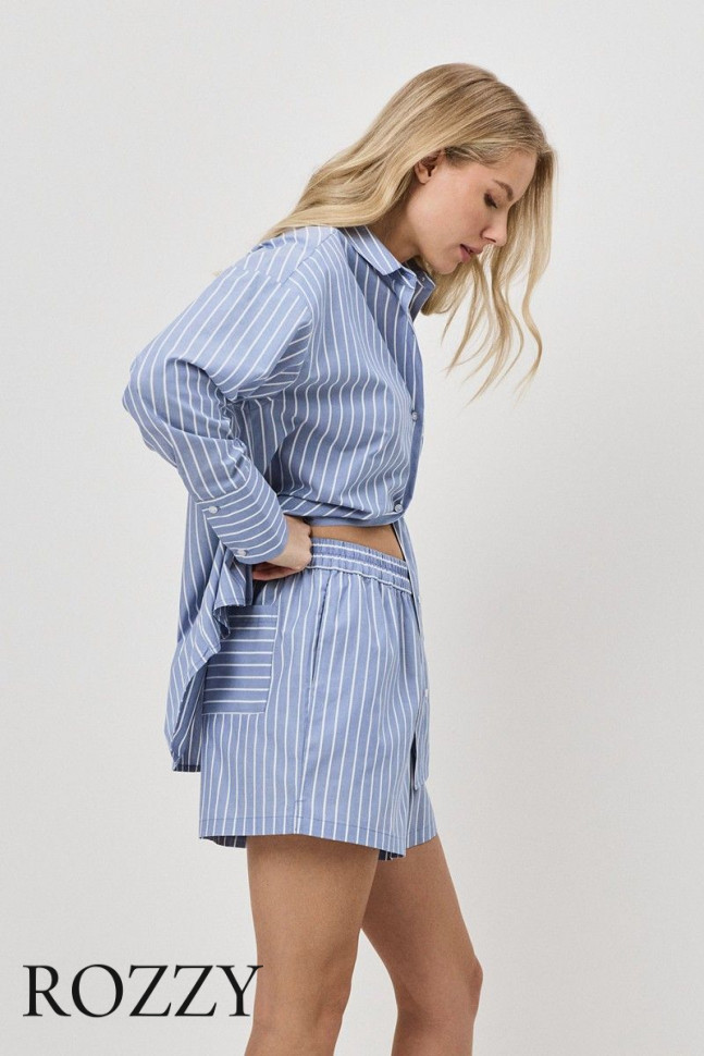 Пижама хлопковая с шортами Aruelle Maren Set голубой