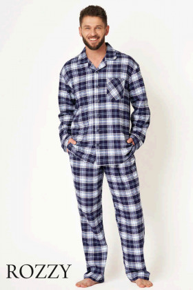 Пижама мужская фланелевая Key MNS 411 синий/белый