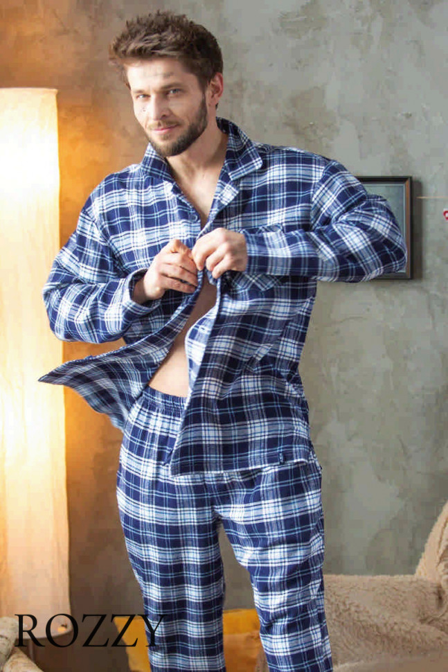 Пижама мужская фланелевая Key MNS 411 синий/белый
