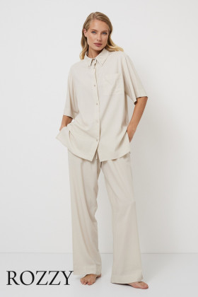 Костюм домашний льняной Aruelle Katarina Set светло-бежевый