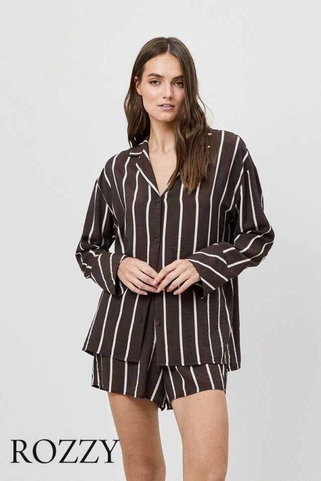 Пижама вискозная с шортами Aruelle Cedar Set шоколадный/молочный