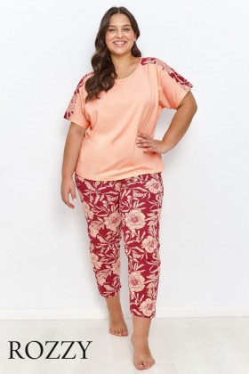 Пижама хлопковая Taro Blossom Maxi 2889/2925 абрикосоый/бордовый