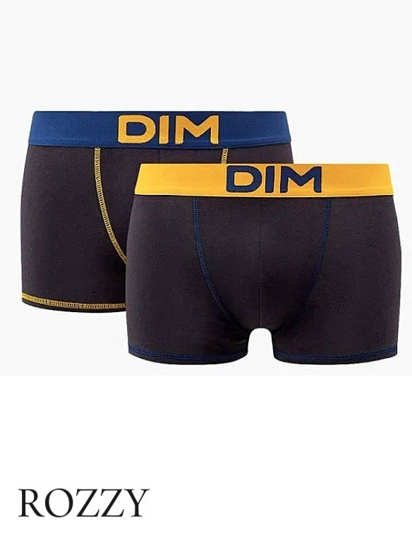 Трусы шорты мужские DIM 005D черно-синий/черно-желтый (уп.2шт.)
